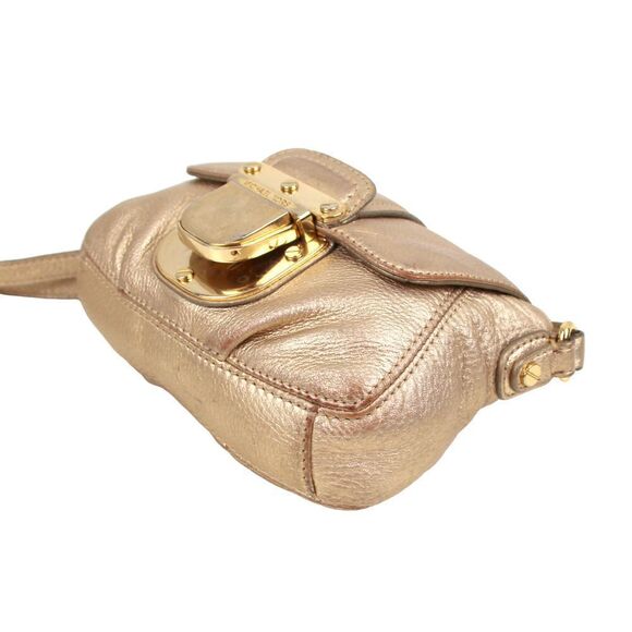 MICHAEL KORS ANTIQUE GOLD GENUINE LEATHER FLAP X-BODY SHOULDER BAG HANDBAG PURSE - Picture 12 of 14